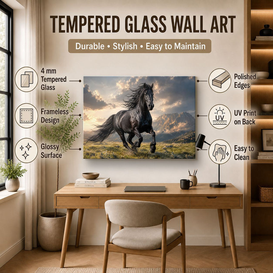 Wildlife Animals 6 tempered glass wall art displayed in a Office Wall Art — premium UV-printed glass panel by Glass Wall Decor