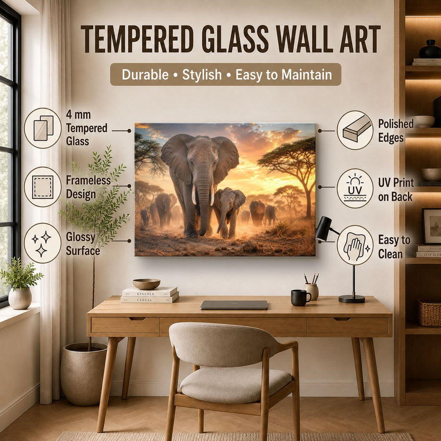 Wildlife Animals 7 tempered glass wall art displayed in a Office Wall Art — premium UV-printed glass panel by Glass Wall Decor