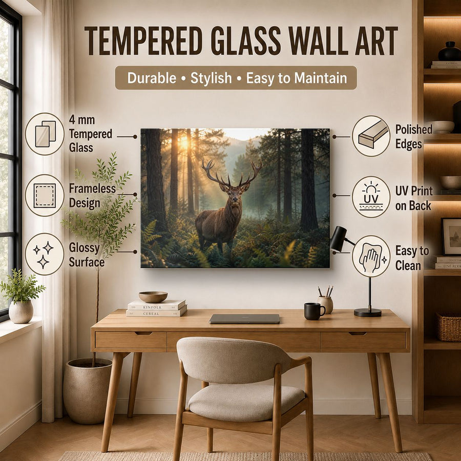 Wildlife Animals 8 tempered glass wall art displayed in a Office Wall Art — premium UV-printed glass panel by Glass Wall Decor