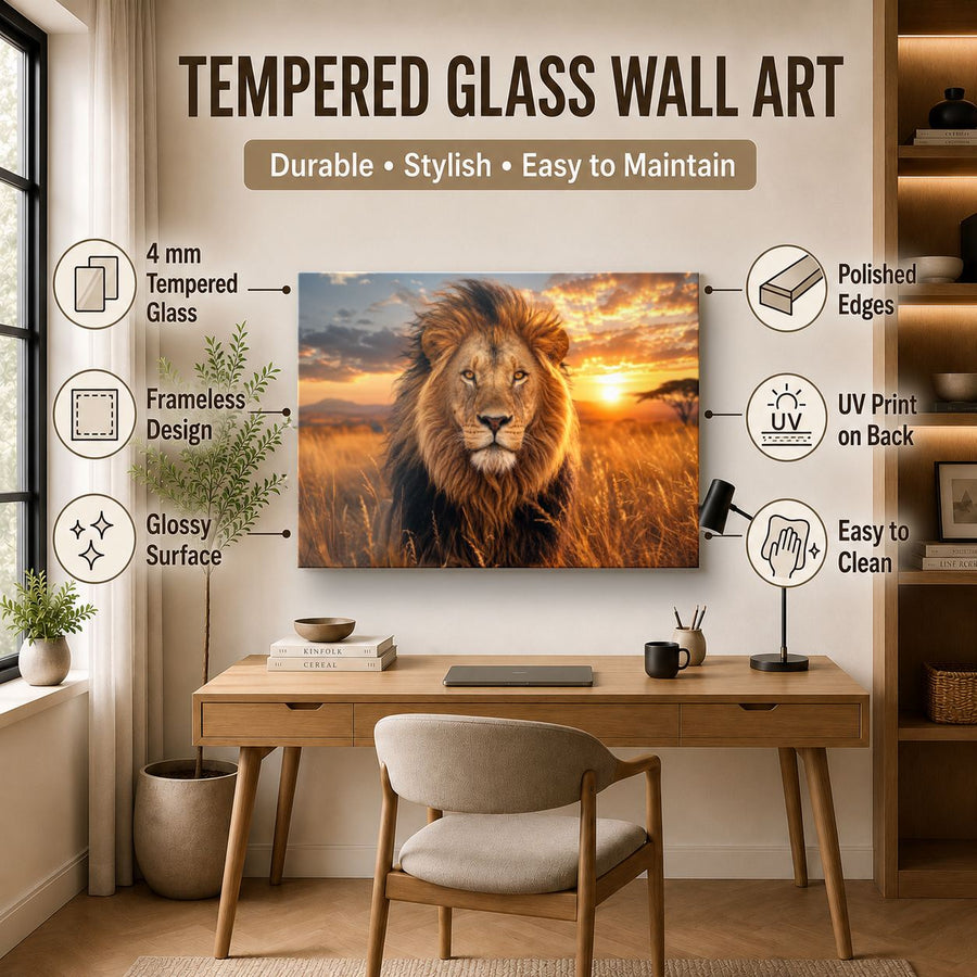 Wildlife Animals 9 tempered glass wall art displayed in a Office Wall Art — premium UV-printed glass panel by Glass Wall Decor